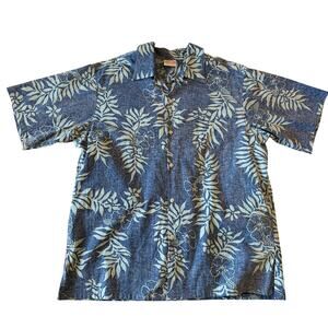 Go Barefoot Shirt Mens Large Blue Reverse Print Hawaiian Camp Aloha Made in USA